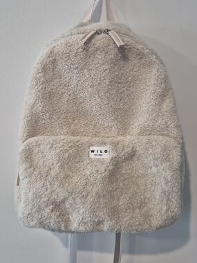 Wilo The Label Cream Sherpa Backpack Cozy Fleece Teddy Laptop Daypack Bag